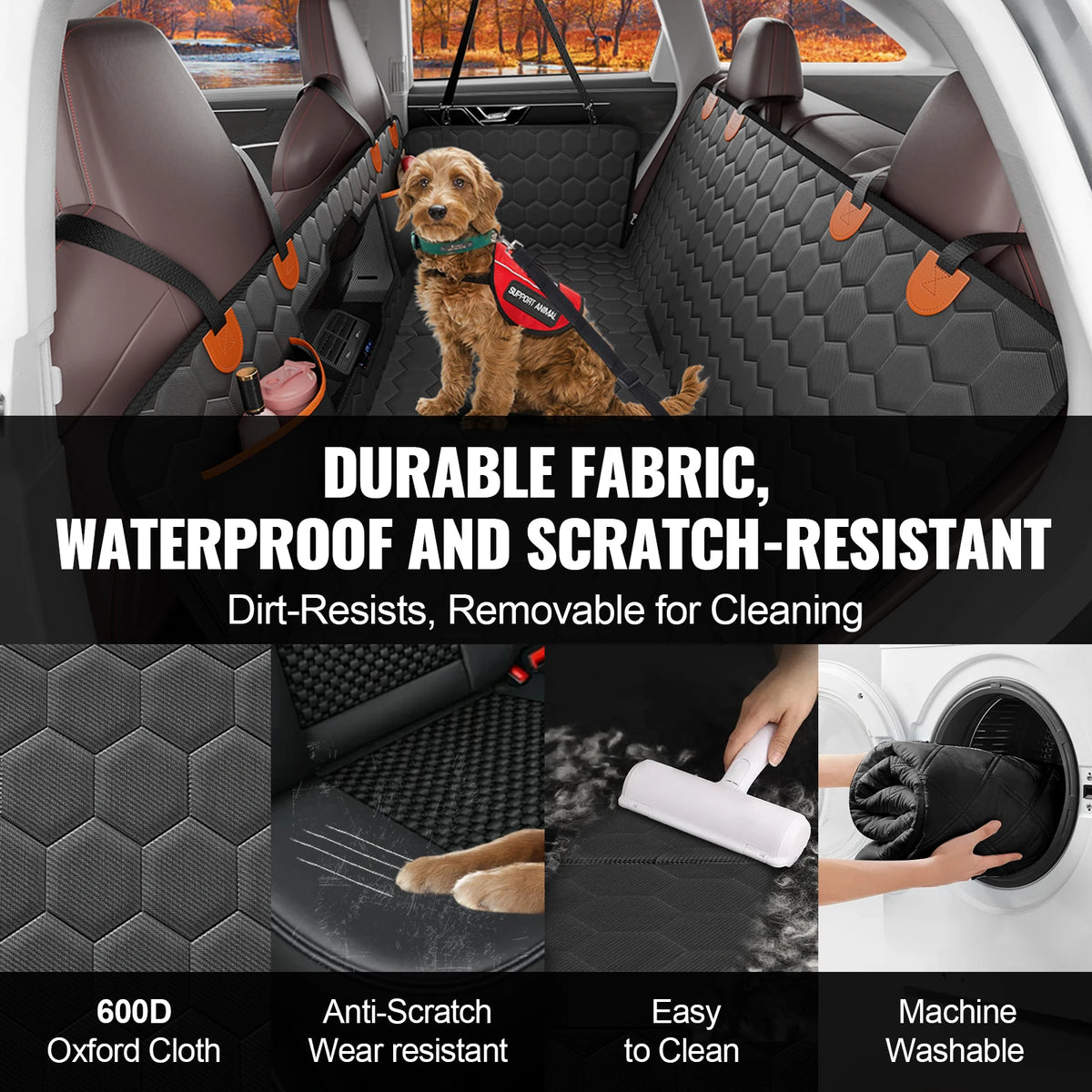 SucceBuy Back Seat Extender Dog Car Seat Cover for Back Seat Bed with Mesh Window and lifestyle view