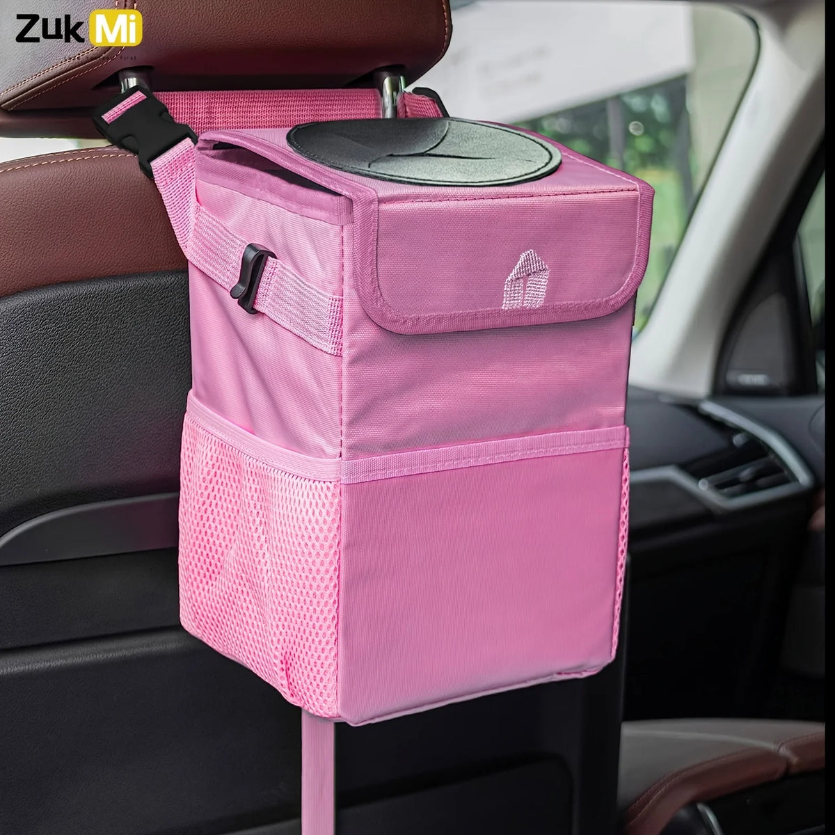 Car Trash Can with Lid - Leakproof Trash Bin Car Garbage Can, Collapsible Automotive Tru detail view