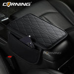 Universal Car Armrest Pad - PU Leather Memory Sponge Armrest Cushion Vehicle Center Console Cover Protector With Side Pocket