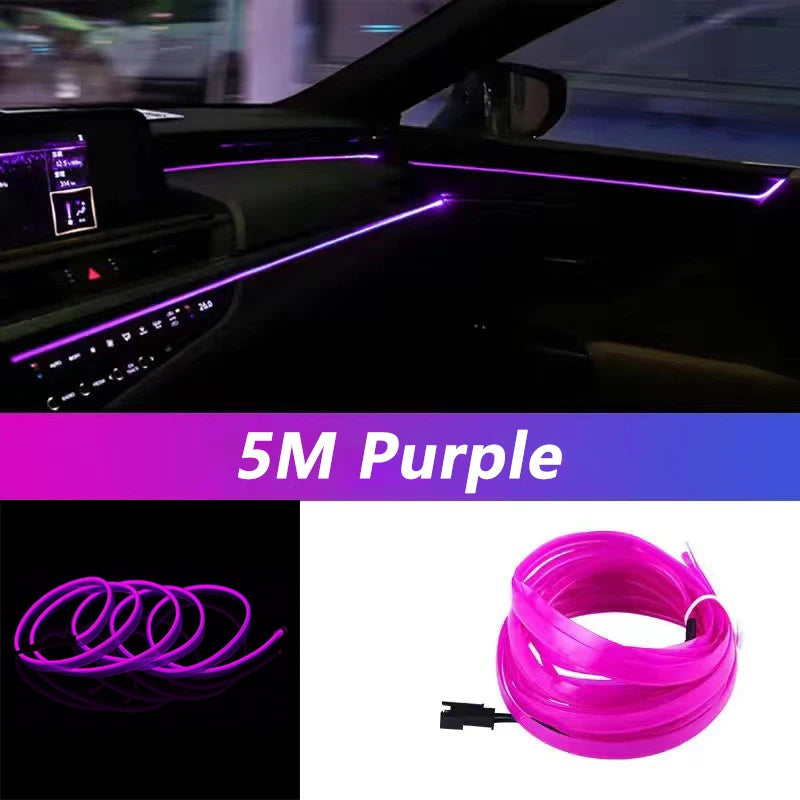 5M Car Interior Led Strip Light Neon EL Wiring Decorative Lamp For Auto DIY Flexible Amb detail view