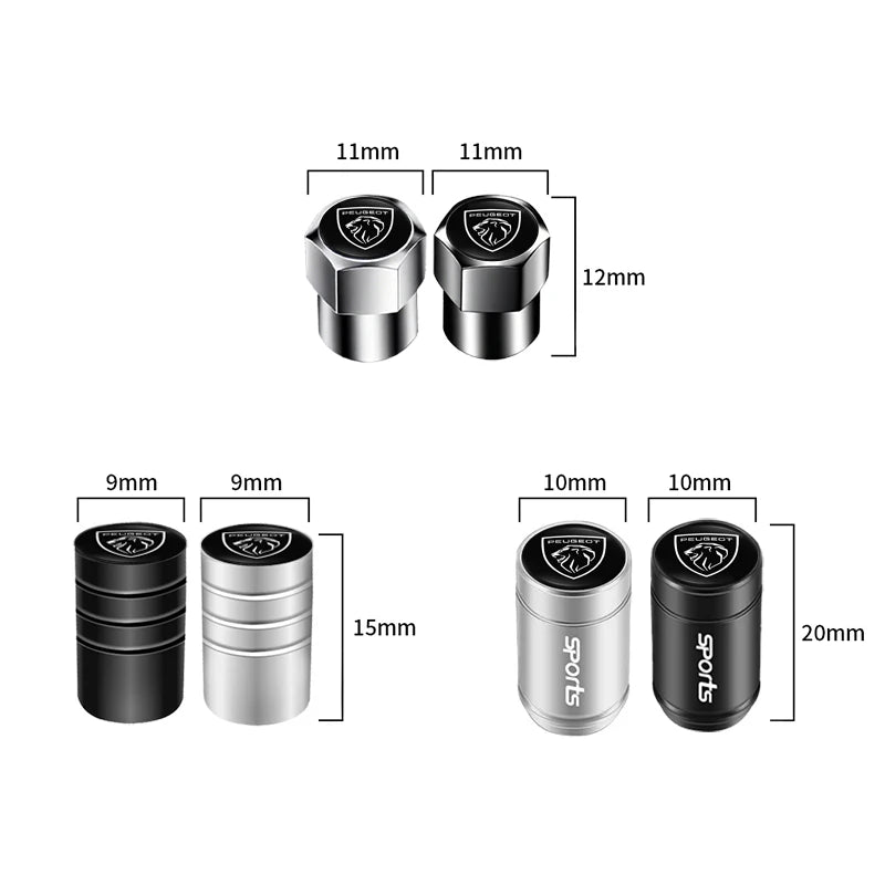 4Pcs Peugeot Logo Car Tyre Valve Caps | Aluminum Alloy Wheel Accessories for Peugeo additional angle