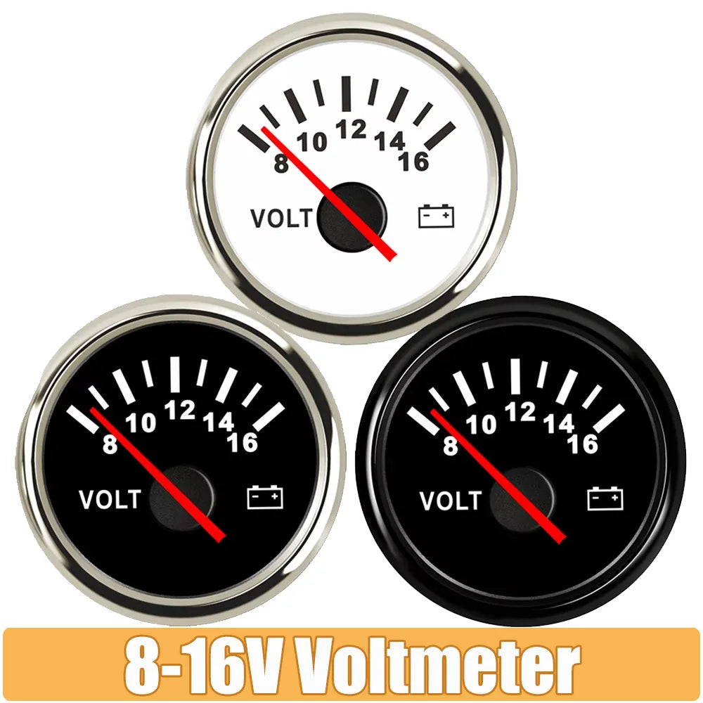52mm Volt Gauge Marine Auto Voltmeter | Universal 8-16V Waterproof Car Boat Instrument with Red Back