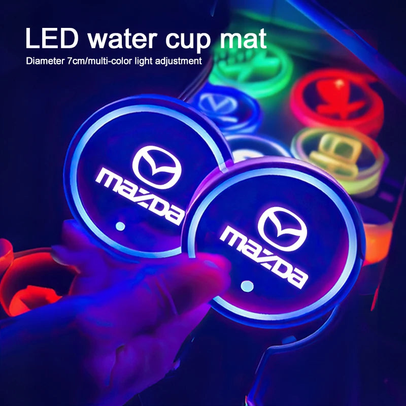 LED Car Cup Pad Rechargeable Auto Atmosphere Lamp | Ambient Light for Mazda Models close-up view