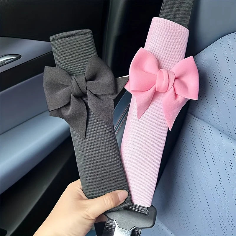 1Pc Cute Bownot Car Seat Belt Shoulder Cover Car Safety Belt Cover Anti-stranglehold C close-up view