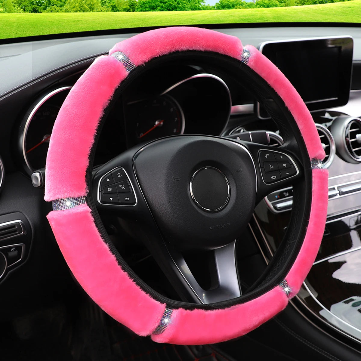 Shiny Leather Car Steering Wheel Cover Suitable for 14.5 - 15 Inch Car Interior Accessories for Wome