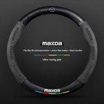 Carbon Fiber Suede Car Steering Wheel Cover | Compatible with Mazda 3 5 6 CX5 CX8 MX5 close-up view