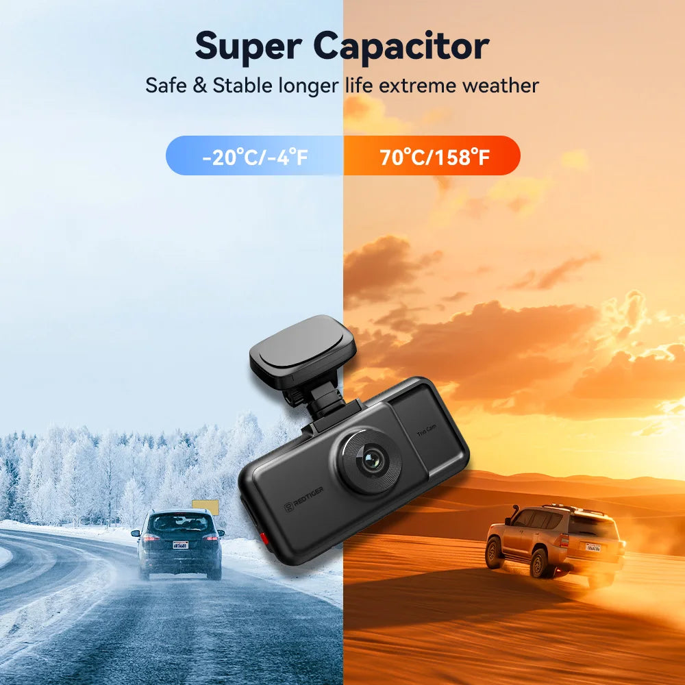 REDTIGER A6 3 Cameras Front/Cabin/Rear 4K Dash Cam | Built-in WiFi GPS Parking Moni additional angle