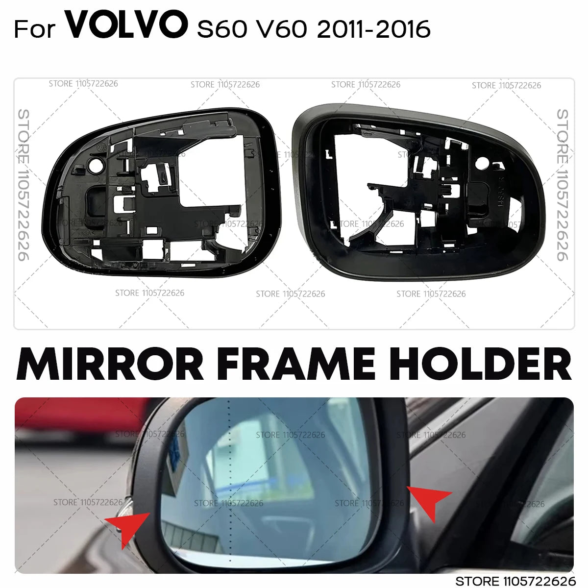 For 2011 2012 2013 2014 2015 2016 2017 2018 2019 Volvo S60 V60  V40 V70  Door Rearview Mirror Cover Frame Holder