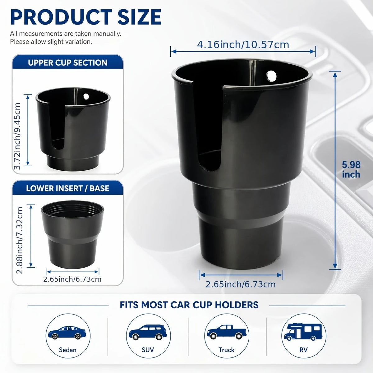 Adjustable Car Cup Holder Expander for Large Bottles and Mugs with Handles