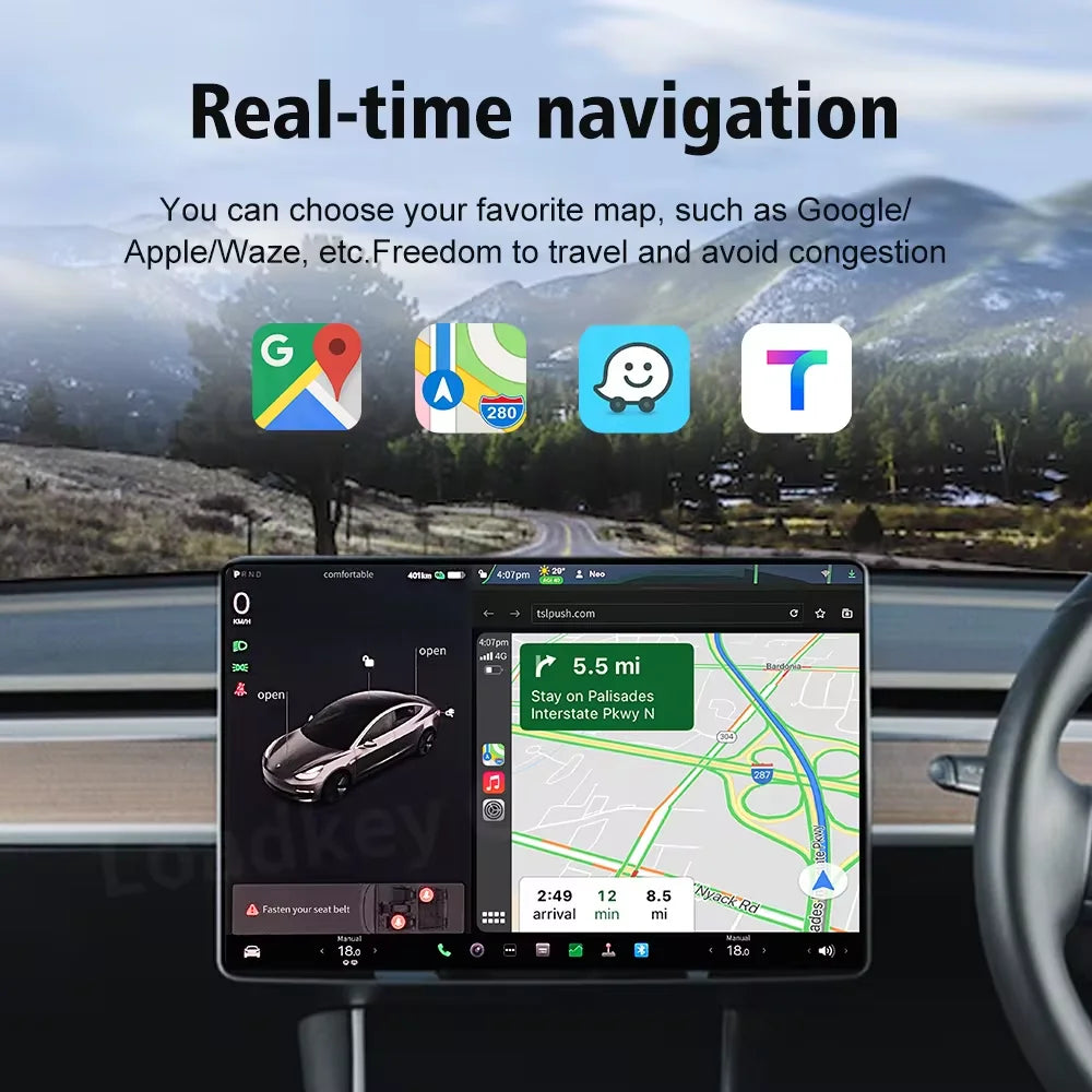 CarlinKit Wireless CarPlay Android Auto For Tesla Model 3 Model X Y Model S Auto Conne close-up view