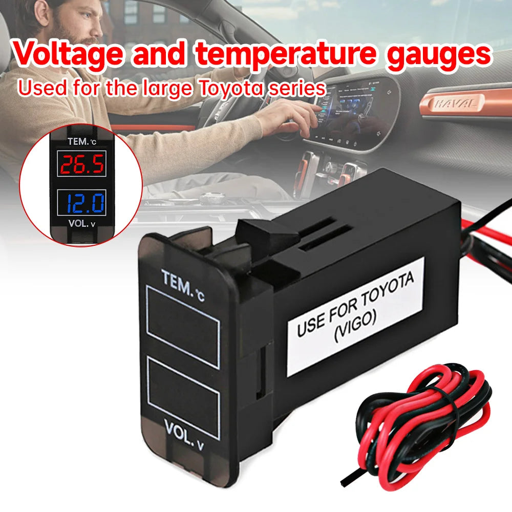 Universal LED Digital Voltmeter Gauge Car Thermometer | Voltage and Temperature Dual Display Meter f
