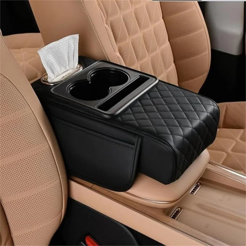 Universal Car Center Console Armrest Cover, Leather Armrest Cushion with Storage Pocket, Auto Interior Organizer Protector Pad