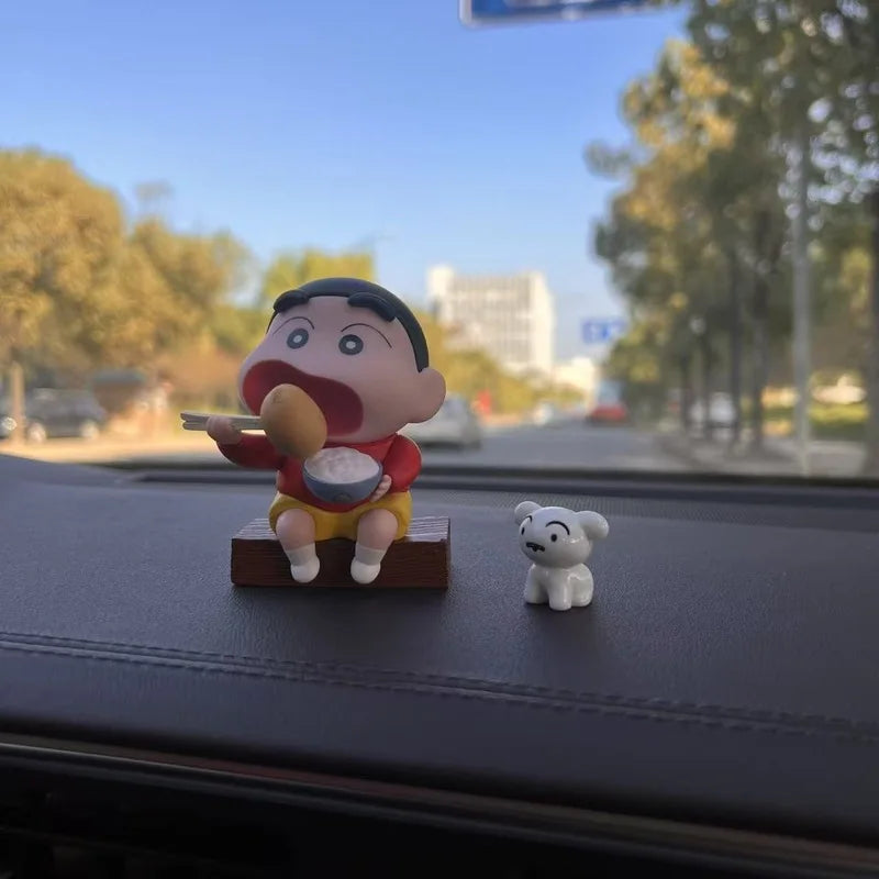 Crayon Shin-chan 2026 New Style Creative Cartoon Figurine Eating Potato And White Dog Car Dashboard Ornament Interior Decoration