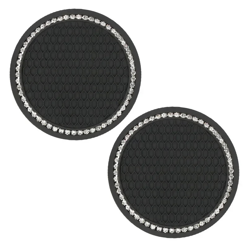 2PCS of Diamond Car Coasters, Tea Flower Car Cup Holders, Silicone Anti Slip Coasters lifestyle view