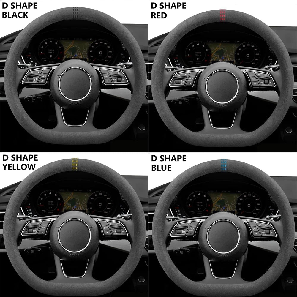 Car Steering Wheel Covers Cowhide Suede Steering Wheel Cover Wrap Universal 37-38cm additional angle