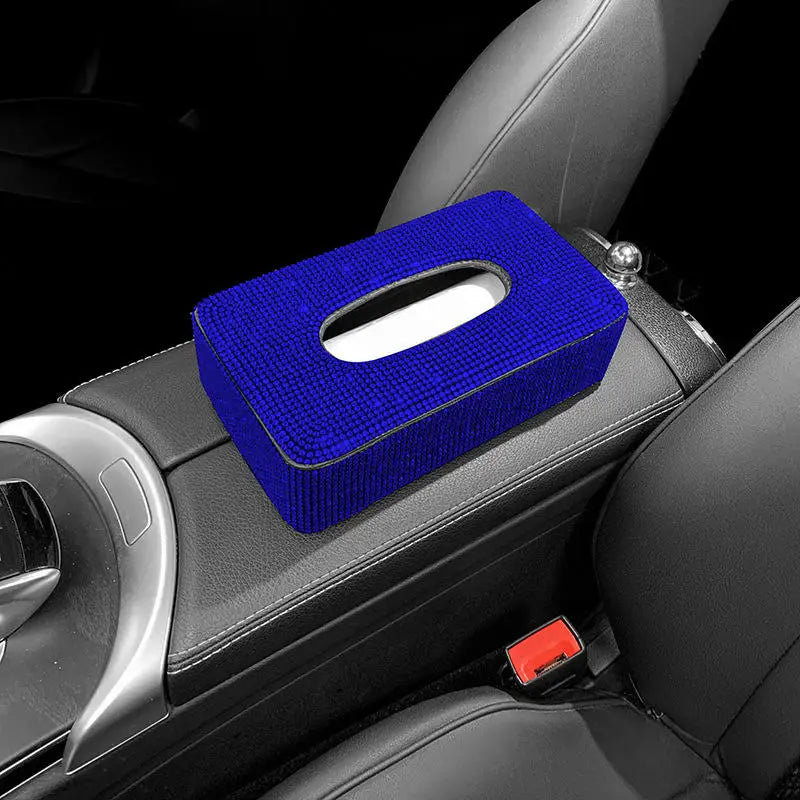 Rhinestone Genuine Leather Car Tissue Box Holder