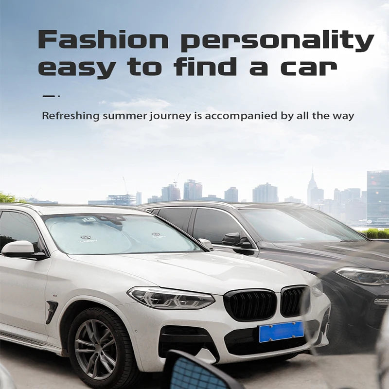 Car Windshield Sun Shade Visor UV Protection Shield | 140 x 70 cm Foldable Sunshade fo close-up view