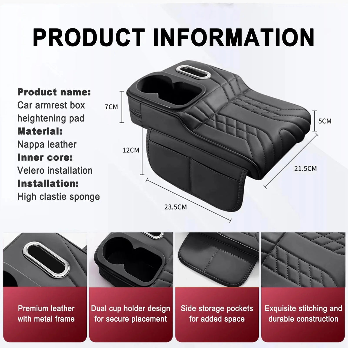 Multifunctional Car Armrest Cushion with Tissue Holder Cup Slot And Side Pockets Center Console Cover for Vehicle Interior Organ