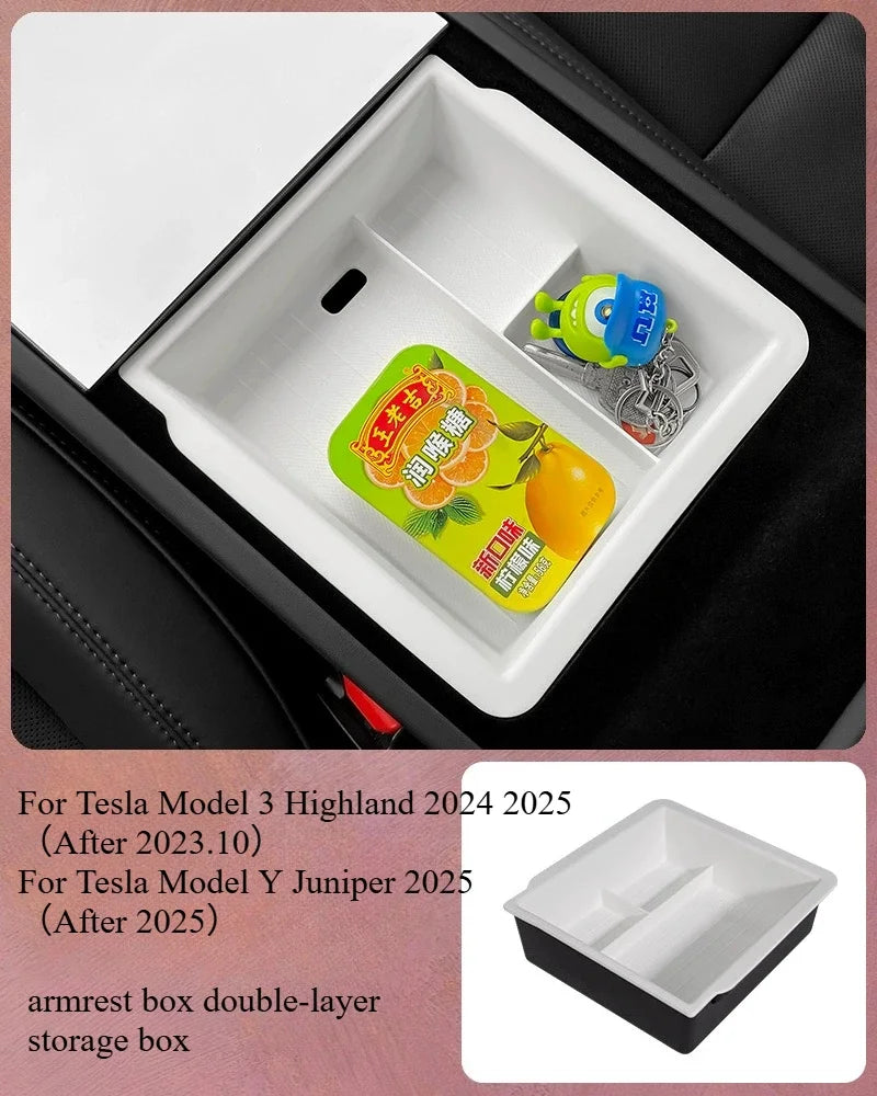 Storage Box for Tesla Model Y Juniper 2025 Accessories Center Console Armrest Storage Bo detail view