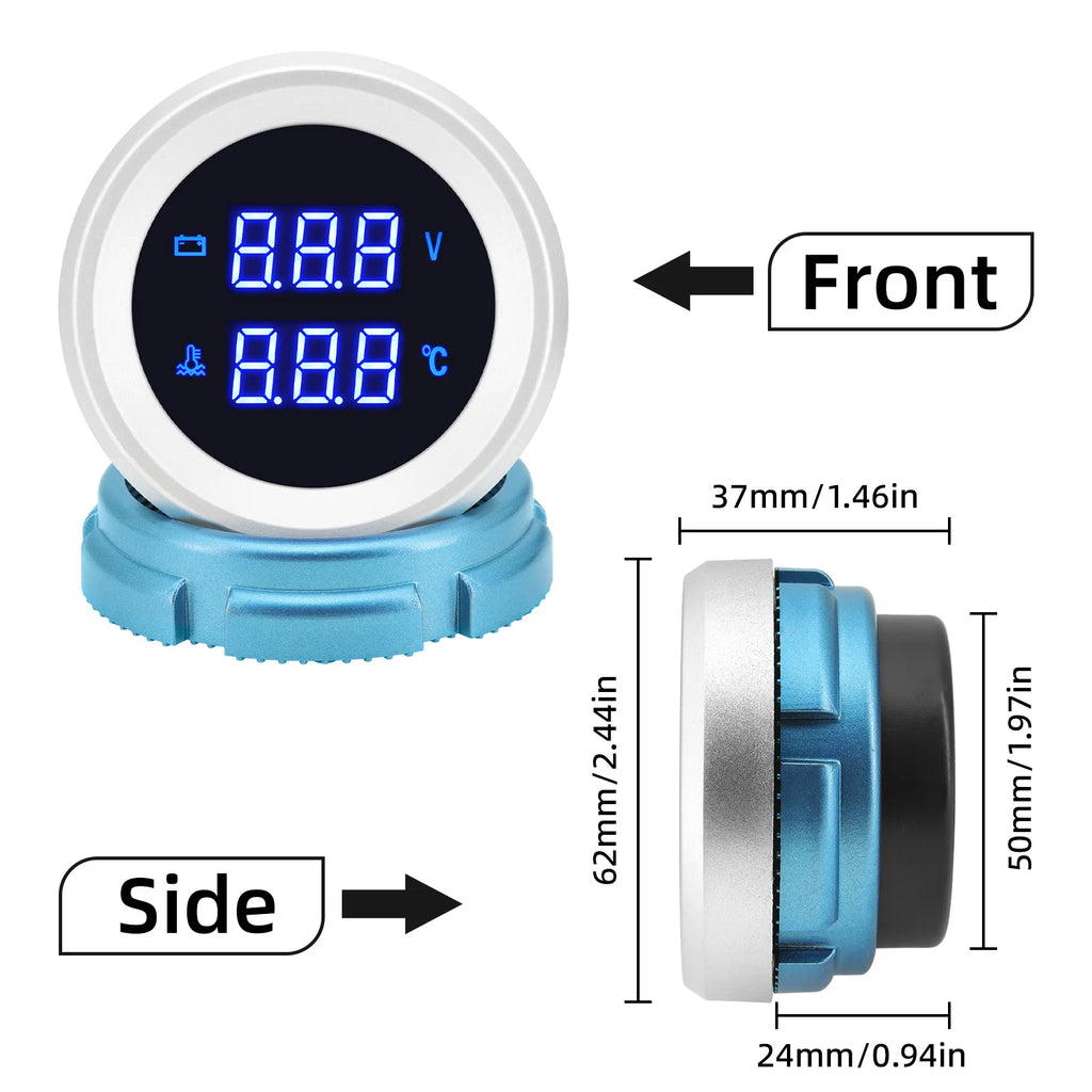 2" 52mm Water Temperature Gauge with Sensor | Blue LED Digital Voltage Volt Meter 2 additional angle