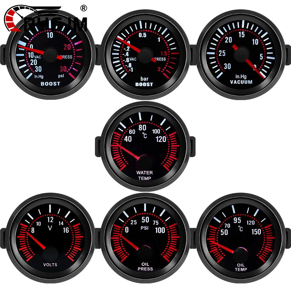 12V 52mm Car Gauge Set | Tachometer, Boost, Oil Pressure, Water Temp, Voltmeter for Petrol