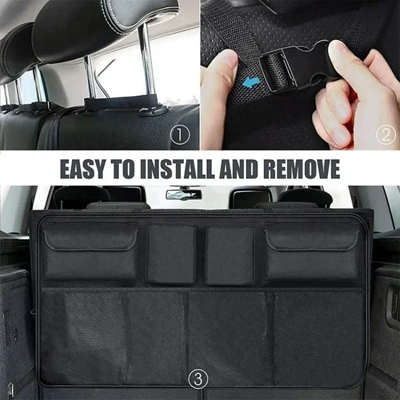 Car Rear Racks Storage Bag Net Adjustable Trunk Storage Bag Net High Capacity Hanging close-up view