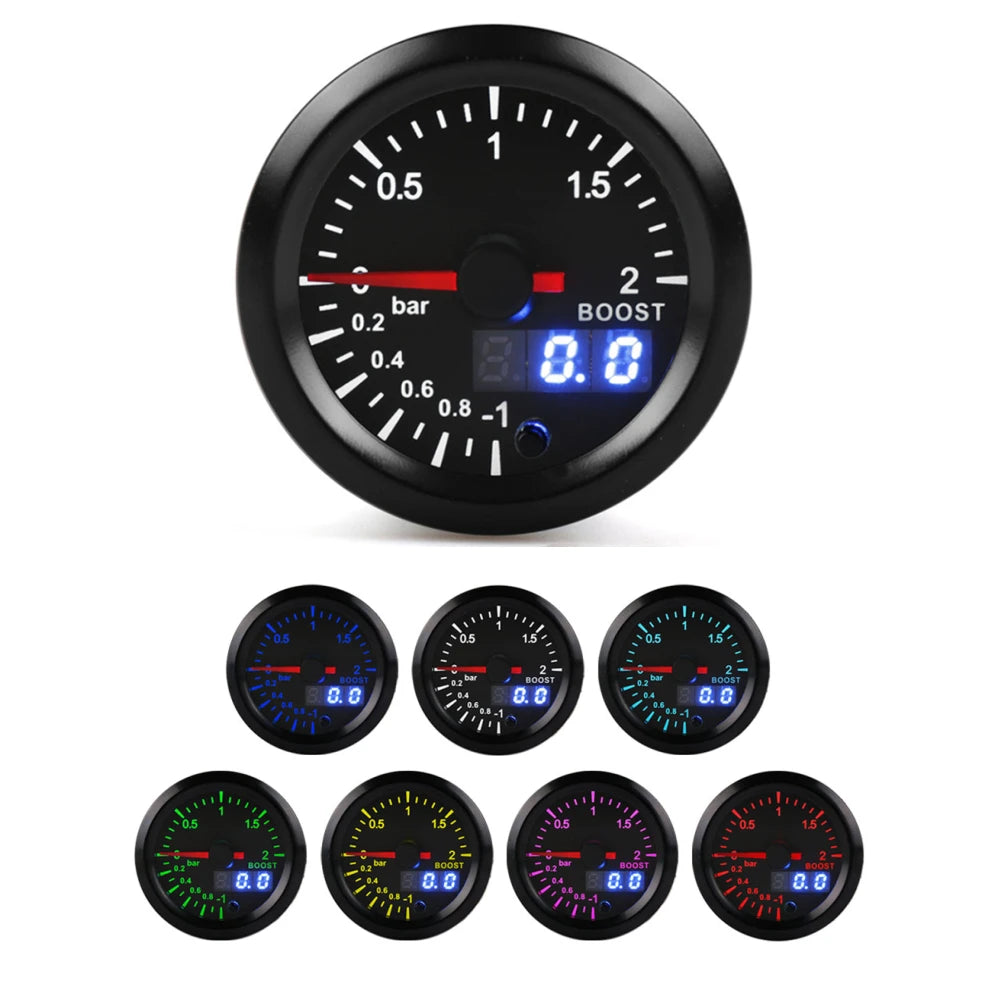 52mm 7 Color LED Tachometer Gauge Set | Boost, Water Temp, Oil Temp, Oil Pressure, additional angle