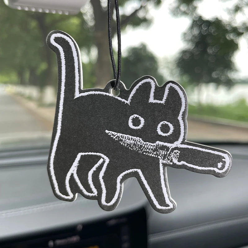 Black Cat with a Knife Car Fragrance Tablet | Lavender Scented Air Freshener & Deco additional angle
