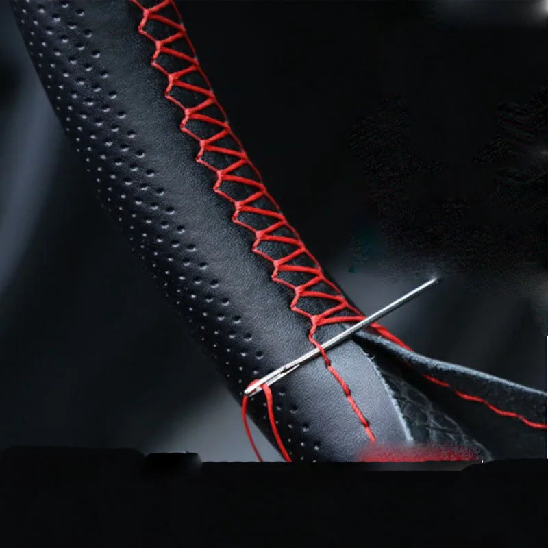 Car Steering Wheel Cover Needles And Braid Thread Artificial Leather Car Covers Suite alternate view
