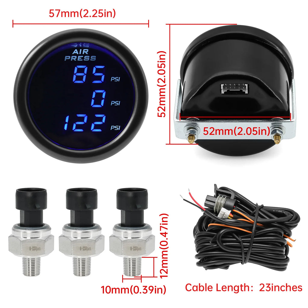 LED Triple Display Air Pressure Gauge | Digital Air Suspension Gauge 0-220PSI with 1/ alternate view