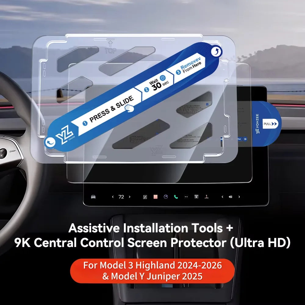 YZ Tesla Model 3 Highland Screen Protector | Matte Anti Glare HD Tempered Glass close-up view