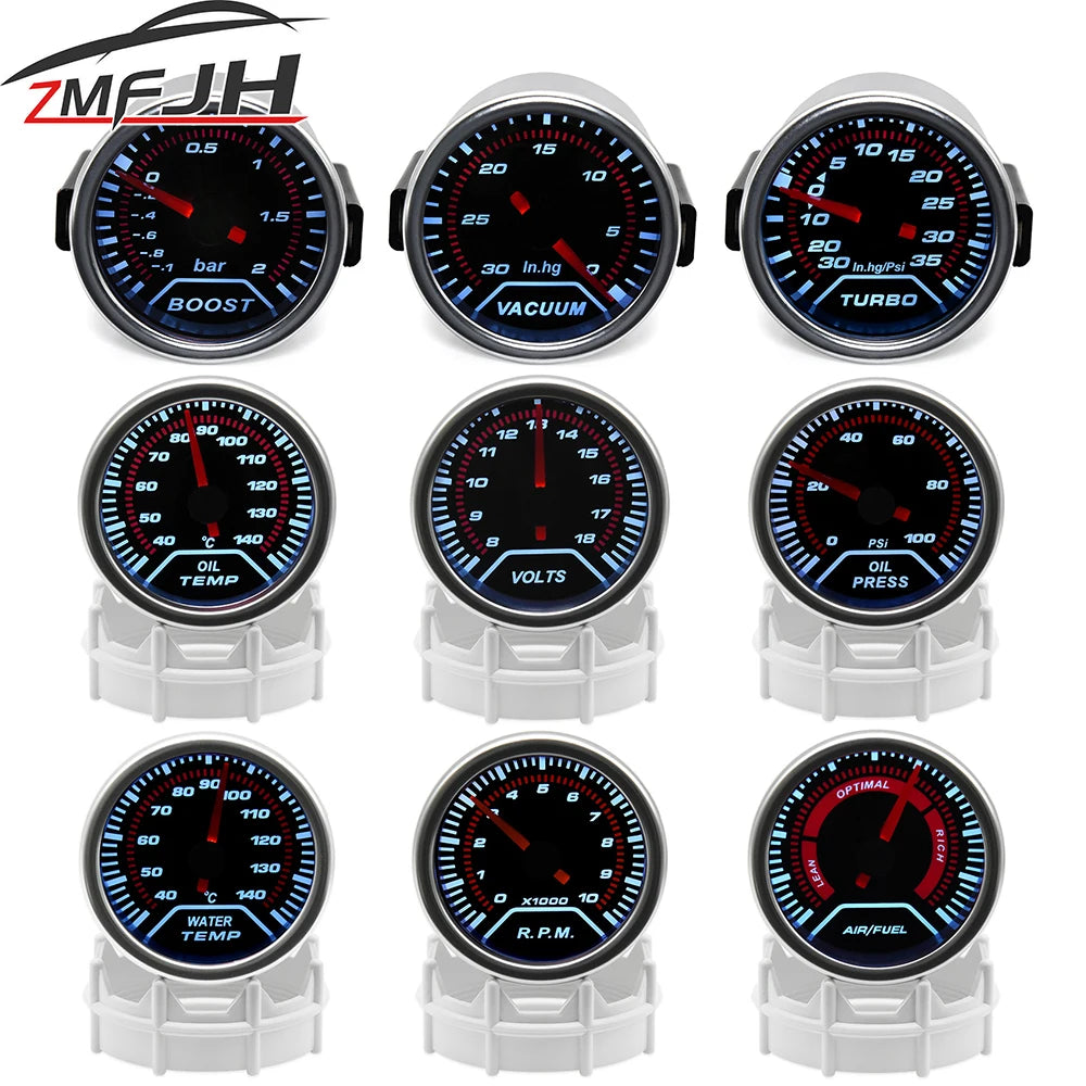 52mm Digital Car Gauge Set | Turbo Boost Oil Temp Water Temp Oil Press Voltage RPM AFR EGT Meter 12V