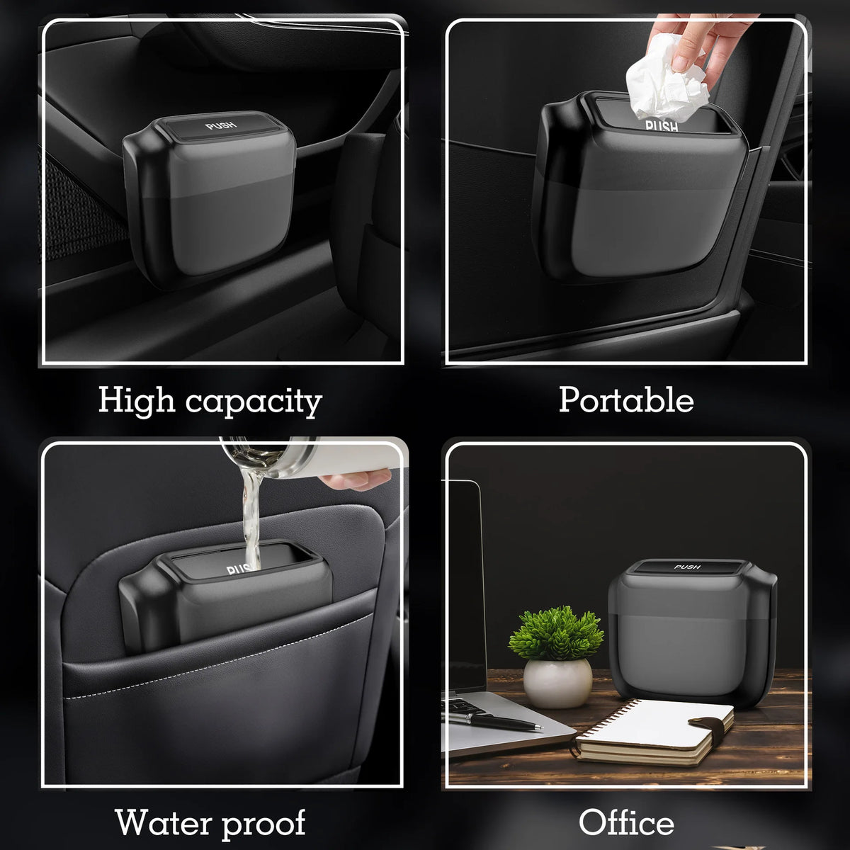 Car Trash Can with Lid Door Mount Garbage Bin for Vehicle Waterproof Car Waste Basket wi detail view