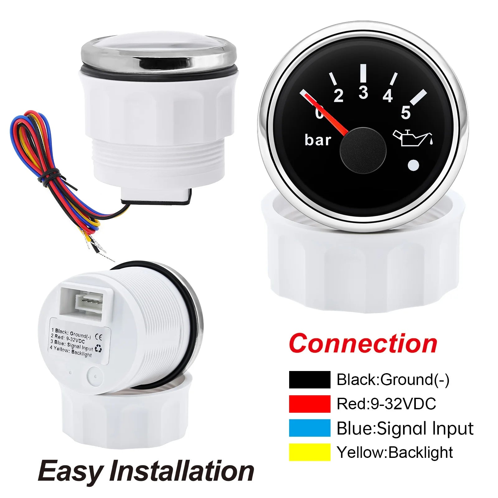 52mm Oil Pressure Gauge with Alarm Red LED | 0-5 Bar 0-10Bar Oil Press Meter with Sen lifestyle view