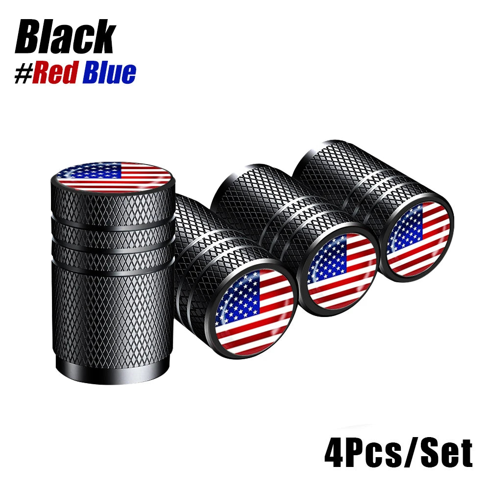 American Flag Tire Valve Caps | Aluminum Dustproof Stem Caps for Cars Trucks Motorcycl close-up view