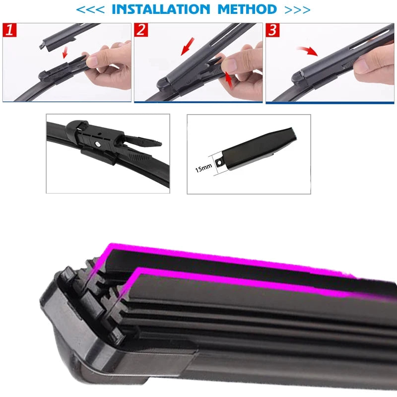 Car Windshield Wiper Blades | Universal Soft Double Layer Rubber Frameless Bracketless B detail view