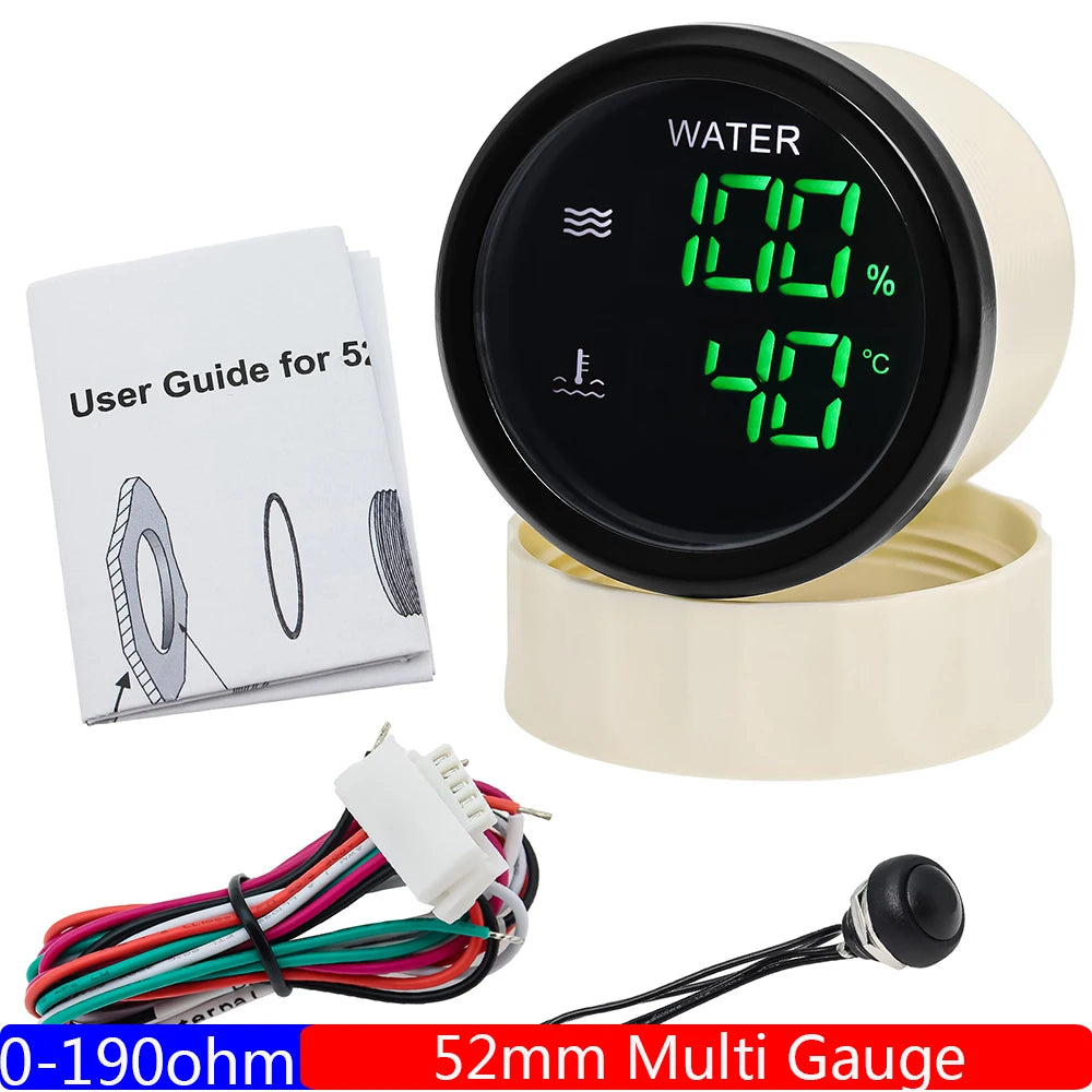 Digital 2-in-1 52mm Dual Gauge with Alarm | Water Level and Temperature Monitor for additional angle