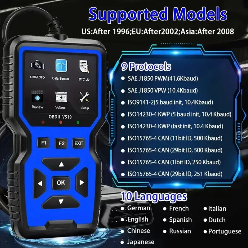 V519 Car Diagnostic Scanner Tool Automotive OBD2 Scanner for Engine Health Check with Color Screen