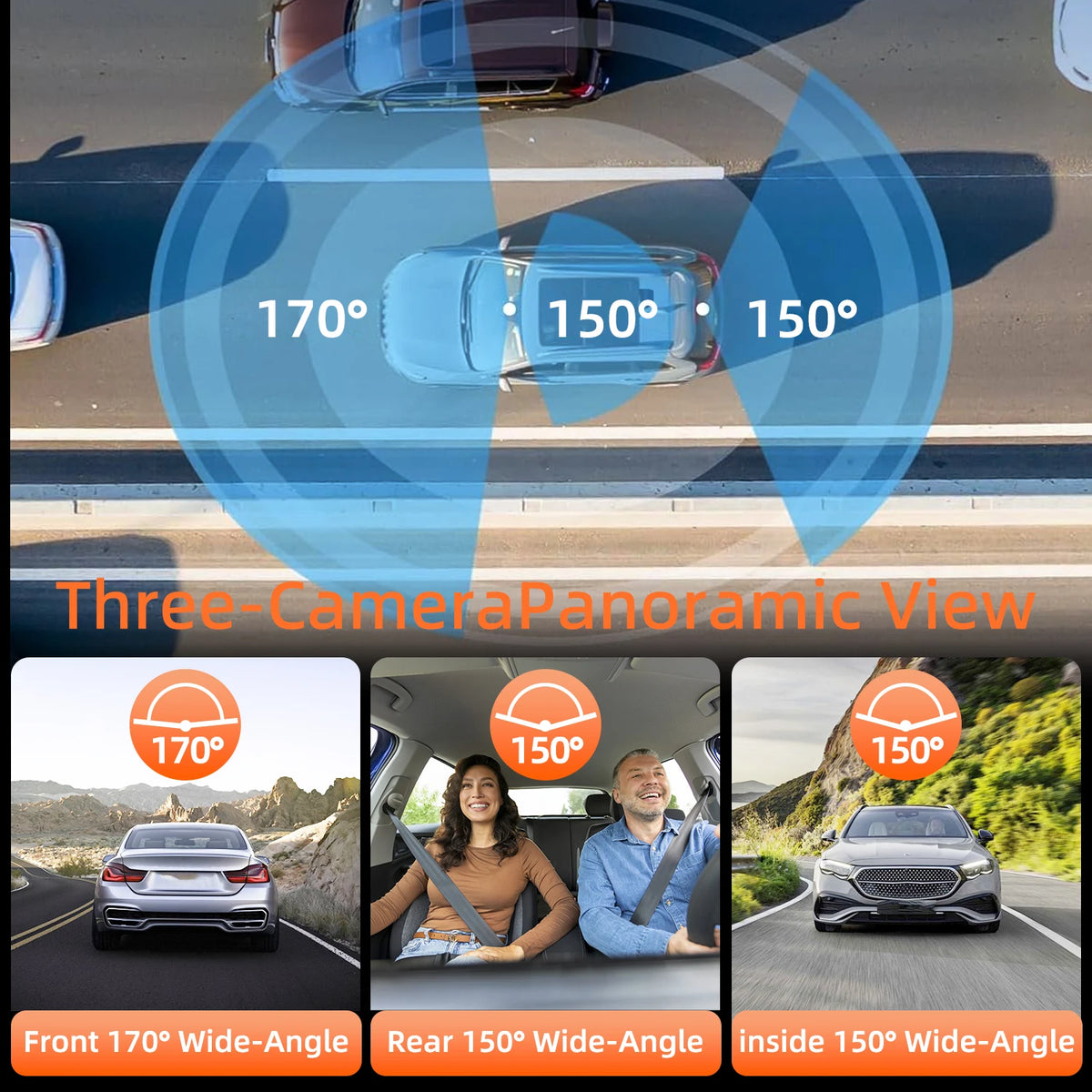 Dash Cam for Cars 3 Channel Car DVR 4K Camera Video Recorder Front and Rear Inside View Camera for Vehicle Three Way Dashcam