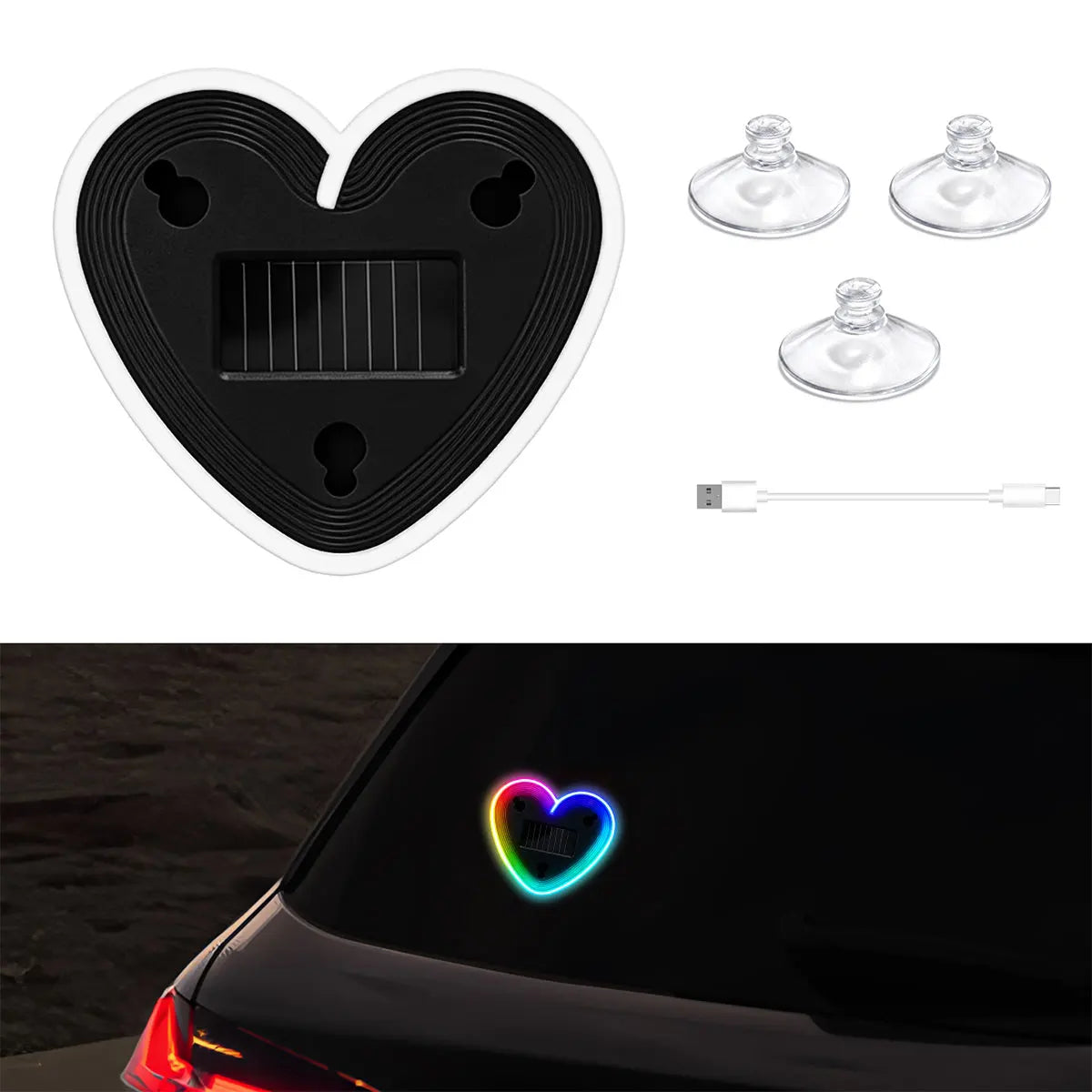 1pc Solar Powered Car Neon Light Striped Heart Lamp Led Ambient Light Wireless Suctio alternate view