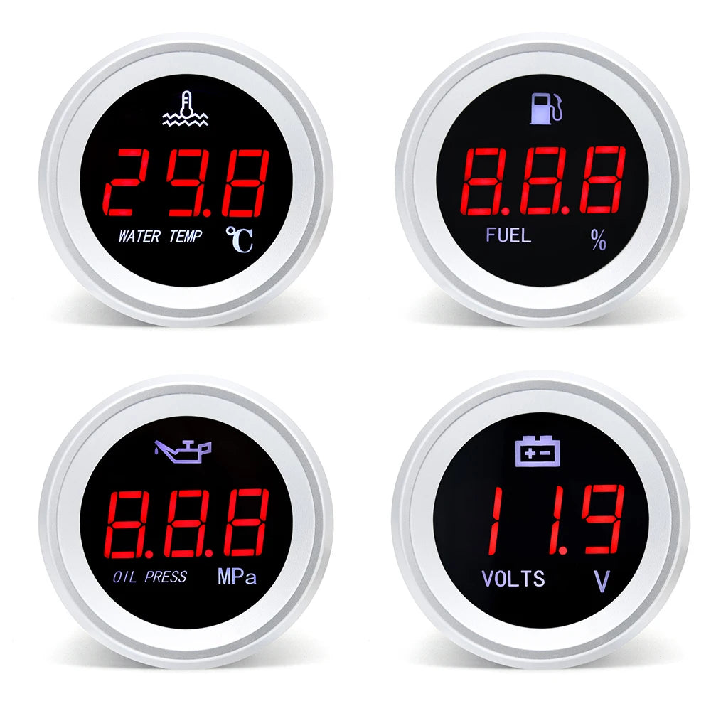 52mm Car Gauge Set | Water Temperature Oil Level Voltmeter Fuel Pressure Meter