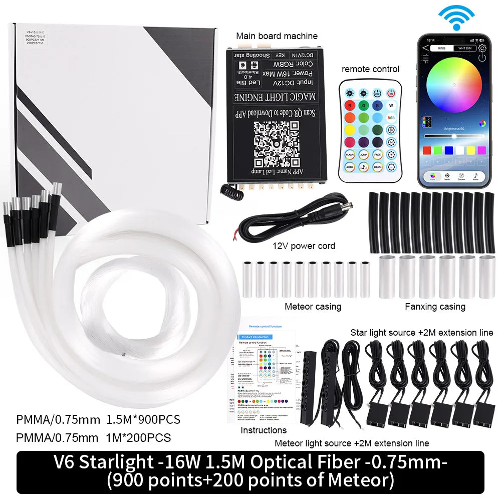 LED Star Roof Starlight Headliner – 16W RGB Fiber Optic Lamp with APP, Voice & Remote close-up view