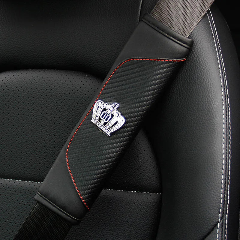 Diamond-Encrusted PU Carbon Fiber Leather Crown Car Shoulder Guard Safety Belt Decora alternate view