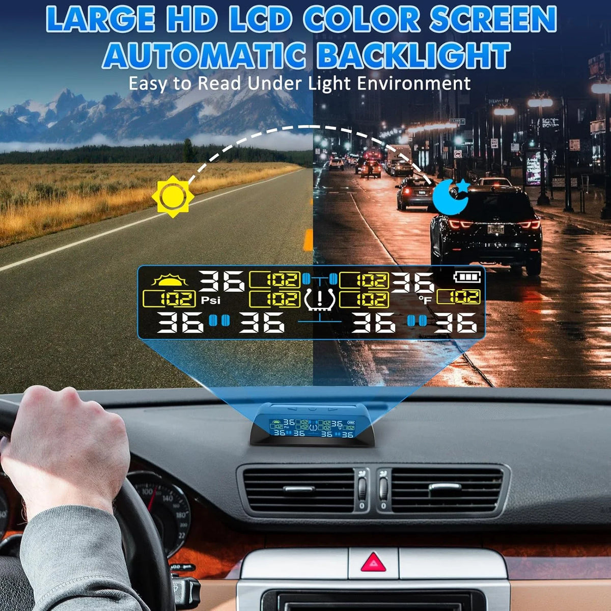4/6 Sensors TPMS Tire Pressure Monitoring System | Solar Wireless Car Tire Pressure M lifestyle view