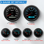 85mm GPS Speedometer 6 Gauge Set with Sensors | 200kmh 8000rpm Tachometer Voltmeter detail view