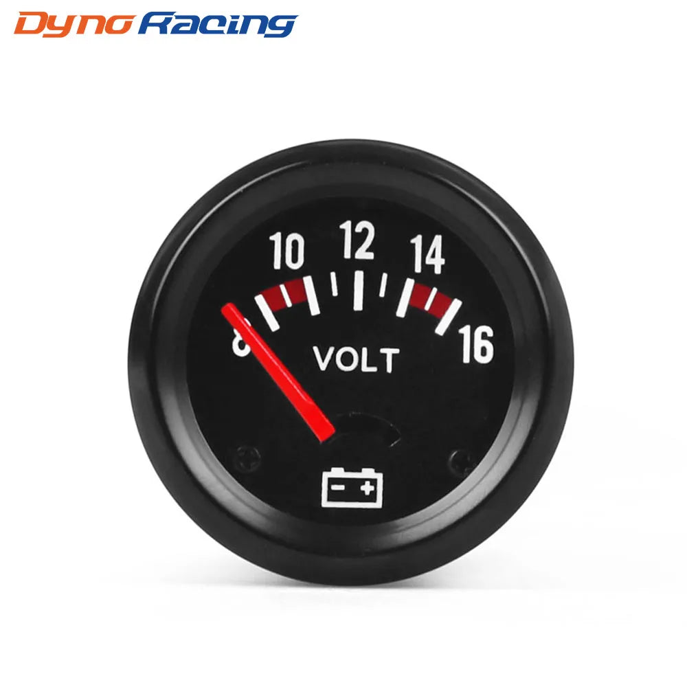 52mm Car Voltmeter 8-16V | Black Mechanical Volt Gauge