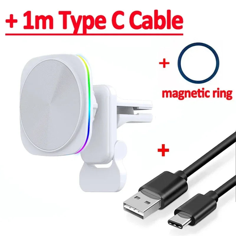 RGB LED Magnetic Wireless Charger Car Phone Holder | Fast Charging Mount for iPhone 1 lifestyle view
