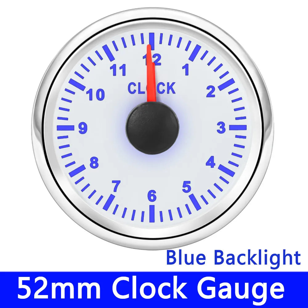 52mm Waterproof Clock Gauge 0-12 Hours | Red Blue White Backlight Hourmeter for Car Tr close-up view