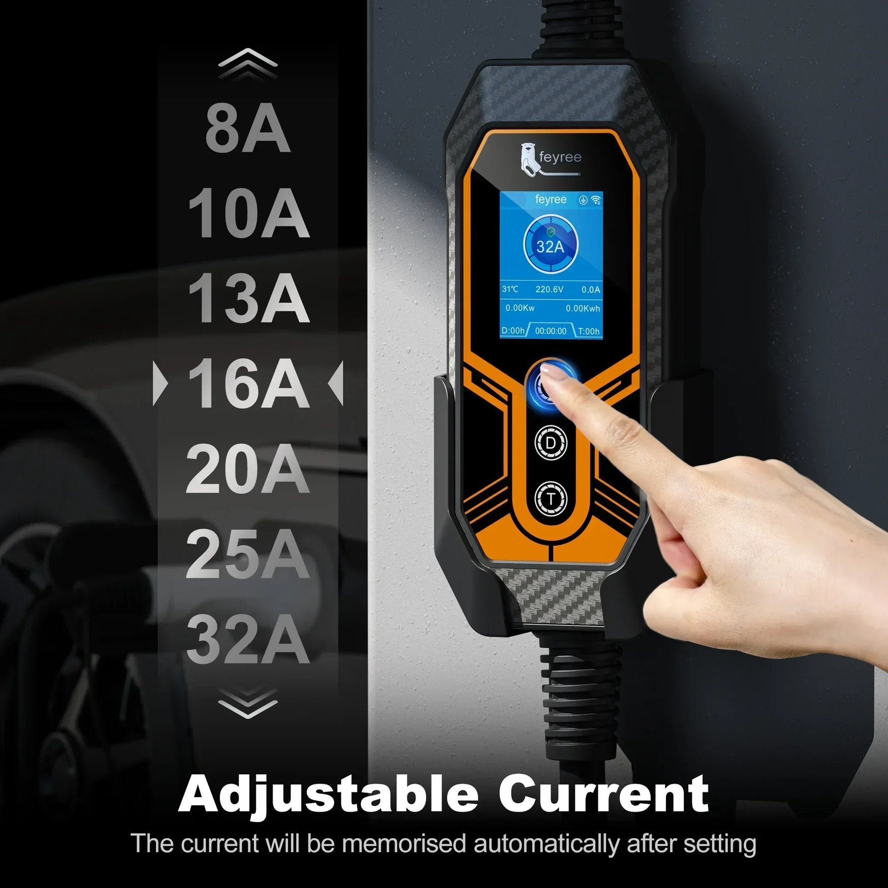feyree TS-NACS EV Charger | 32A 7KW Portable Charger with APP Control for Tesla lifestyle view