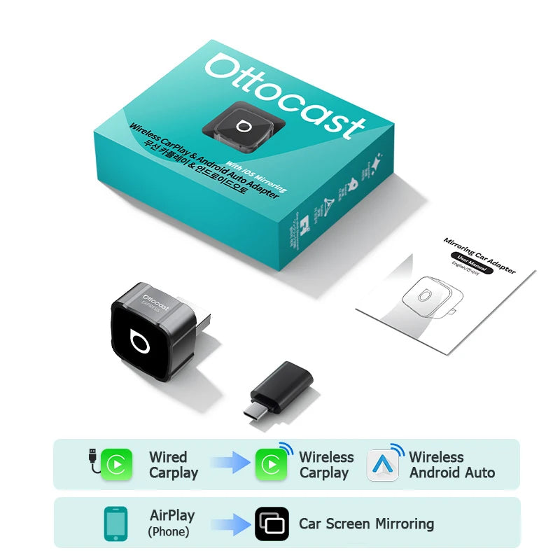 OTTOCAST MINI AIR Cube 4.0 Wireless CarPlay Android Auto Adapter 3 in 1 Dongle Airplay S detail view